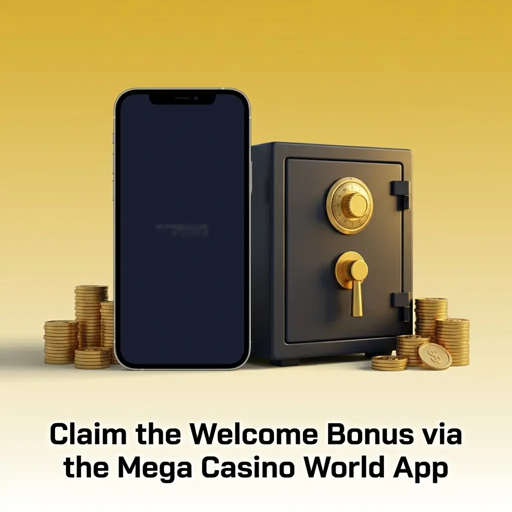 Mega Casino World Android app screen showing welcome bonus claim with bKash and Nagad deposit options for Bangladeshi players