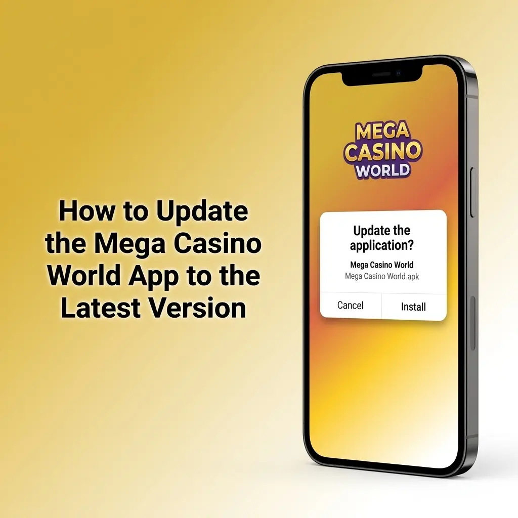 Mega Casino World app auto-updating in background via web technology with active internet connection, no manual download needed