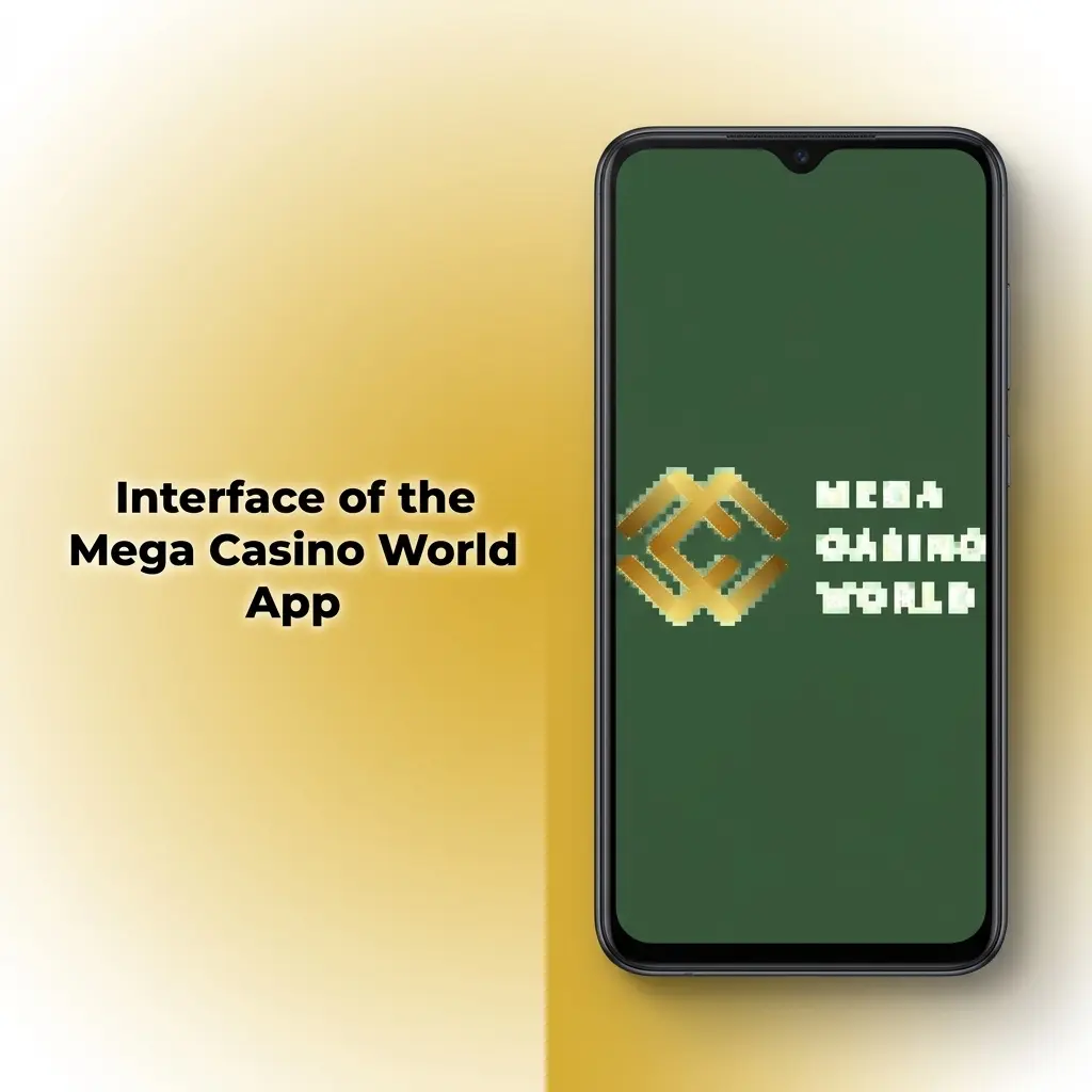 Mega Casino World app home screen with Sports, Casino, Promotions, and Wallet icons on a dark, gold-accented interface.