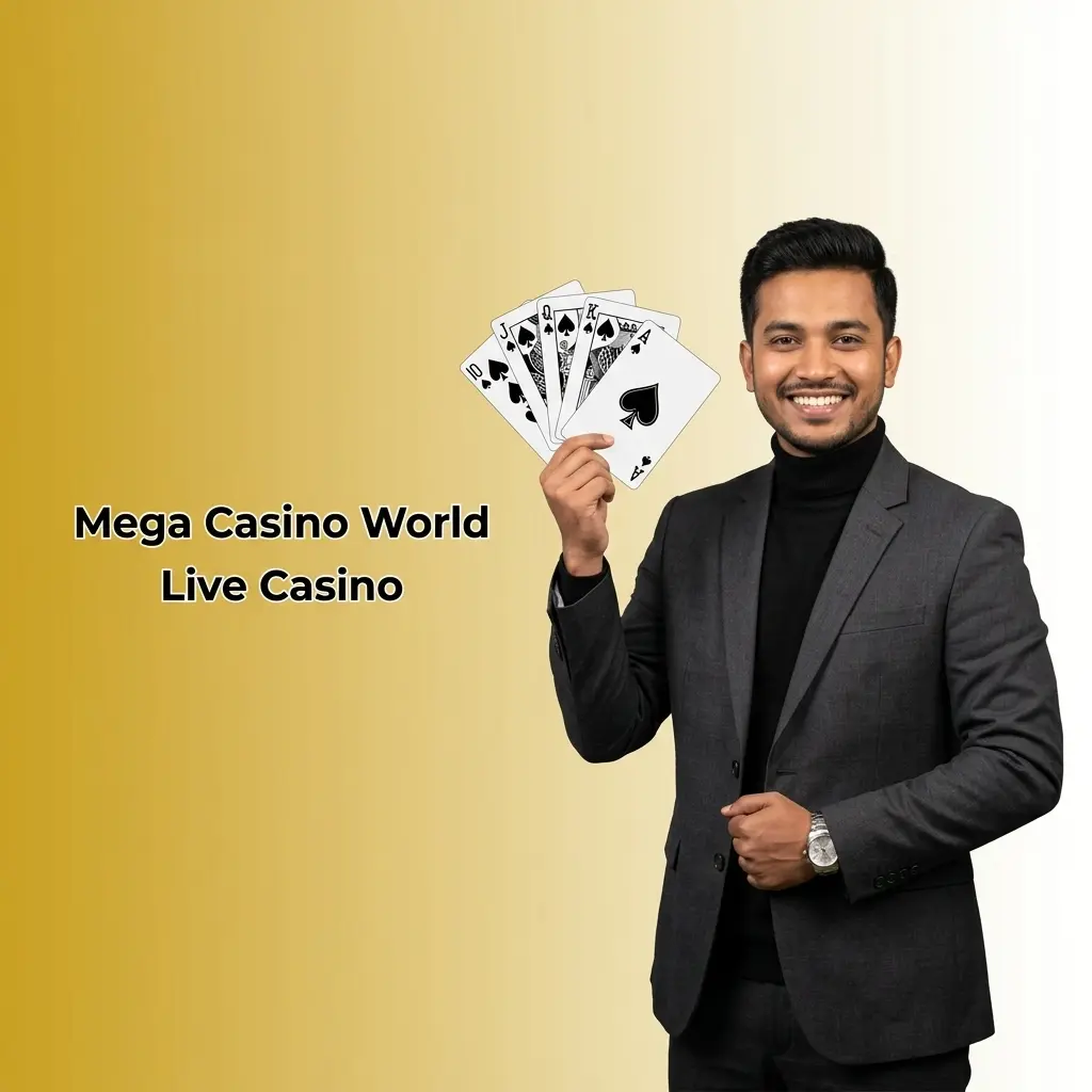 Mega Casino World live casino with real dealers streaming Blackjack, Roulette, Baccarat, Teen Patti and Andar Bahar tables