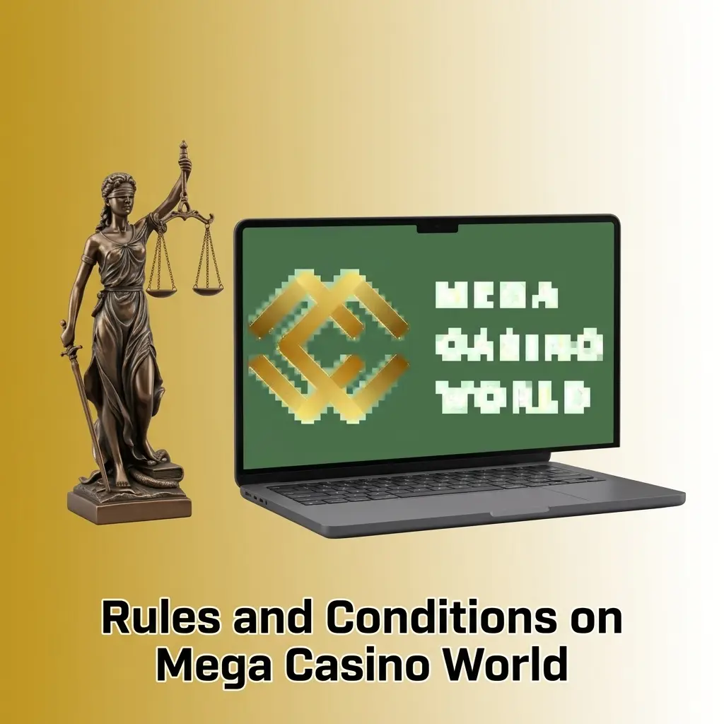 Mega Casino World rules covering age limit, one account policy, bonus wagering, and withdrawal verification requirements